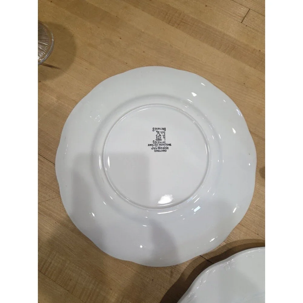 Vintage J G Meakin Sterling Colonial White Ironstone Dinner Plates Set 2